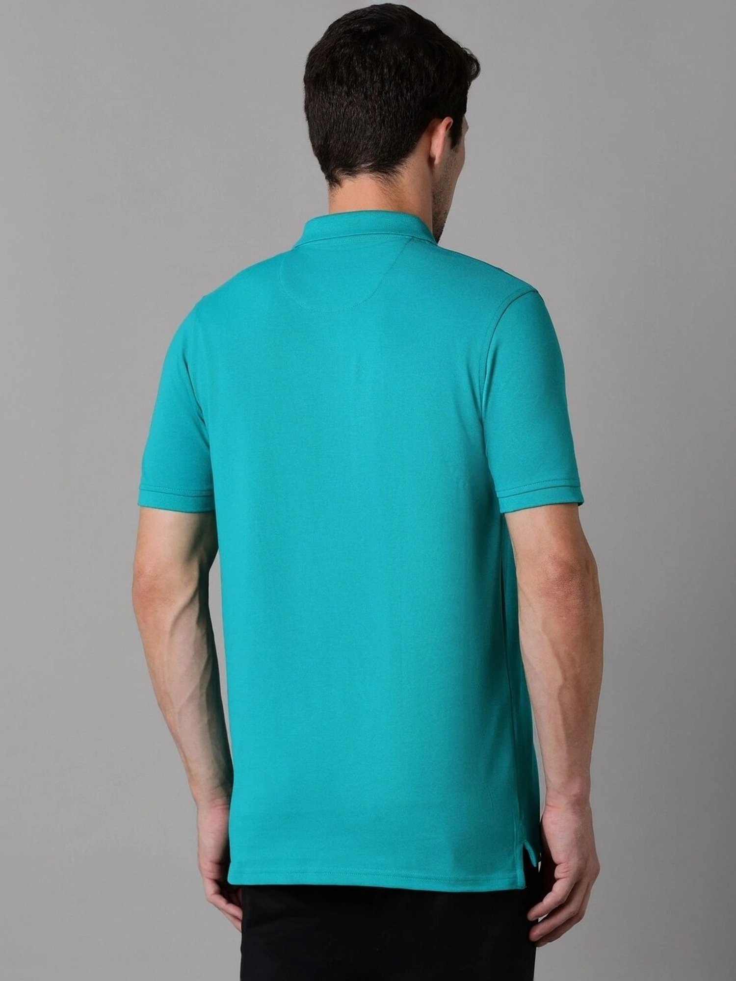 Louis Philippe Blue Cotton Regular Fit Printed Polo T-Shirt