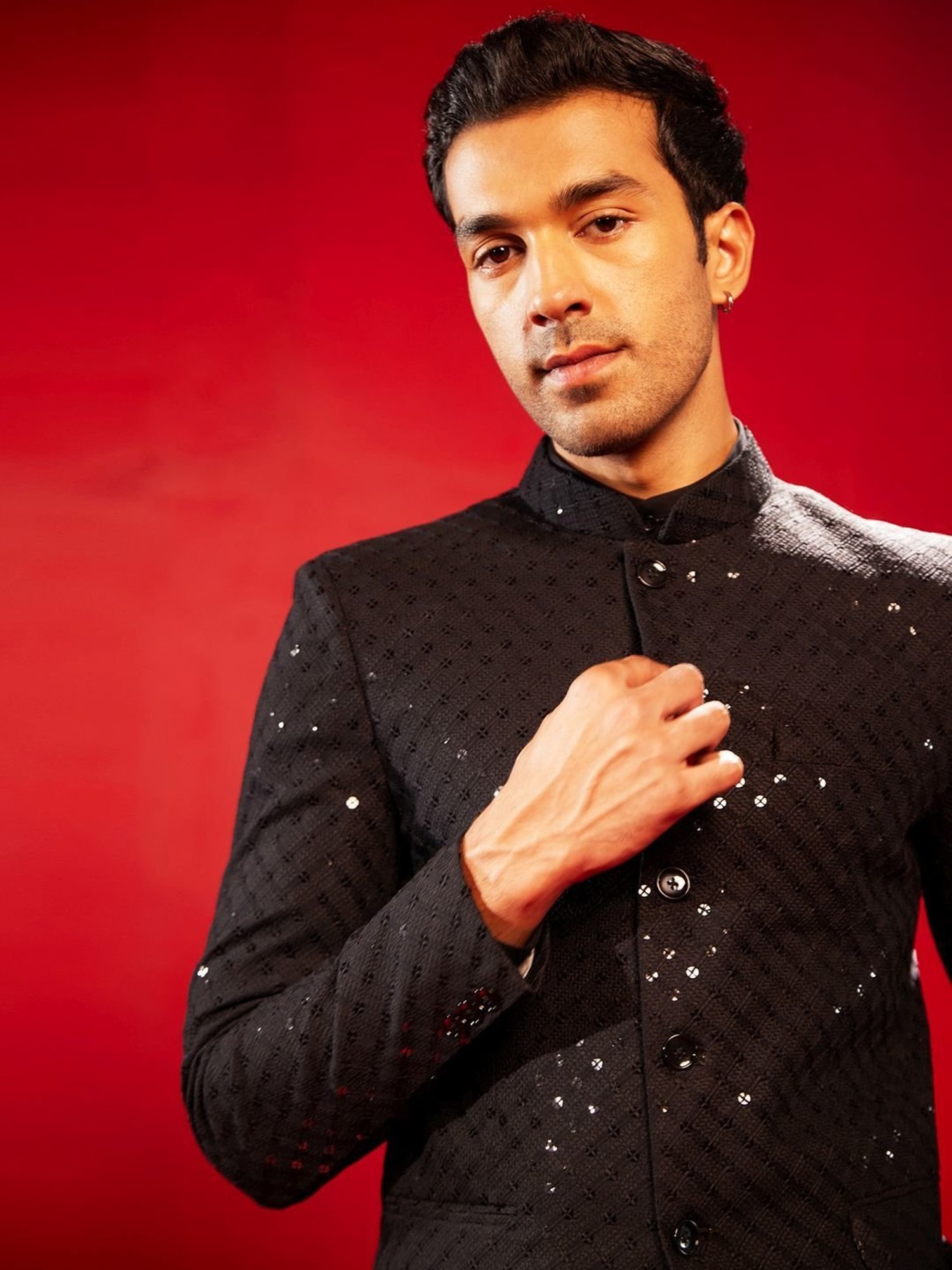 Vastramay Black Regular Fit Embellished Ethnic Blazer