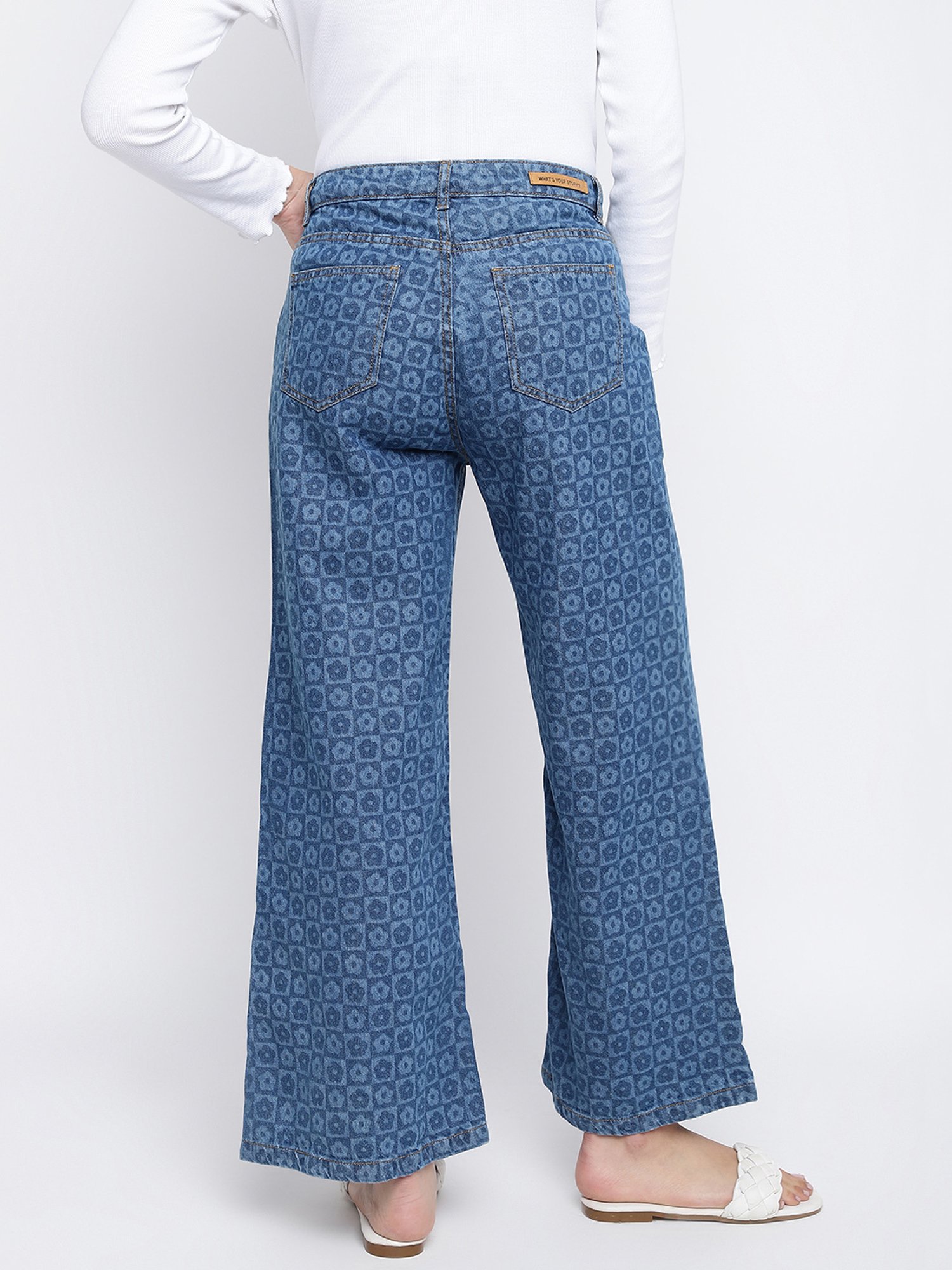 Tales & Stories Blue Printed High Rise Jeans