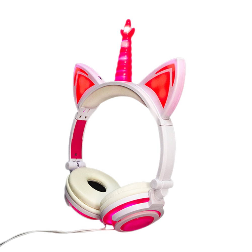 LX-UR107 Foldable Cat Ear Headphone Flashing LED Lights for PC Laptop 3.5mm AUX Rechargeable Over-ear Headset Adjustable Headband Kids Earphone
