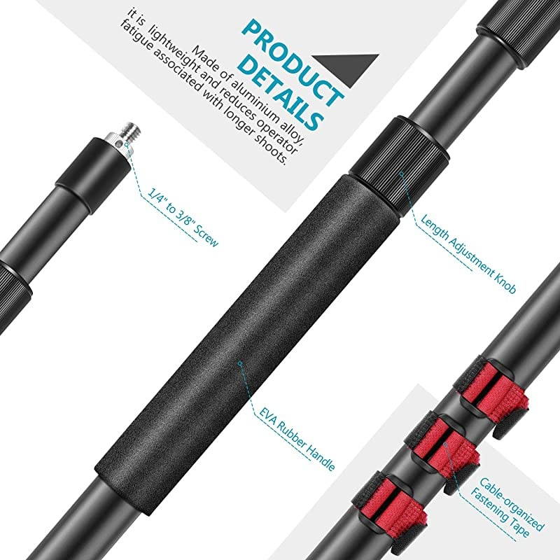 Portable 3 Sections Stretchable Handheld Microphone Boom Pole with Standard 58 inch27 Threads and Adjustable Length from 3 feet to 8 feet NW7000