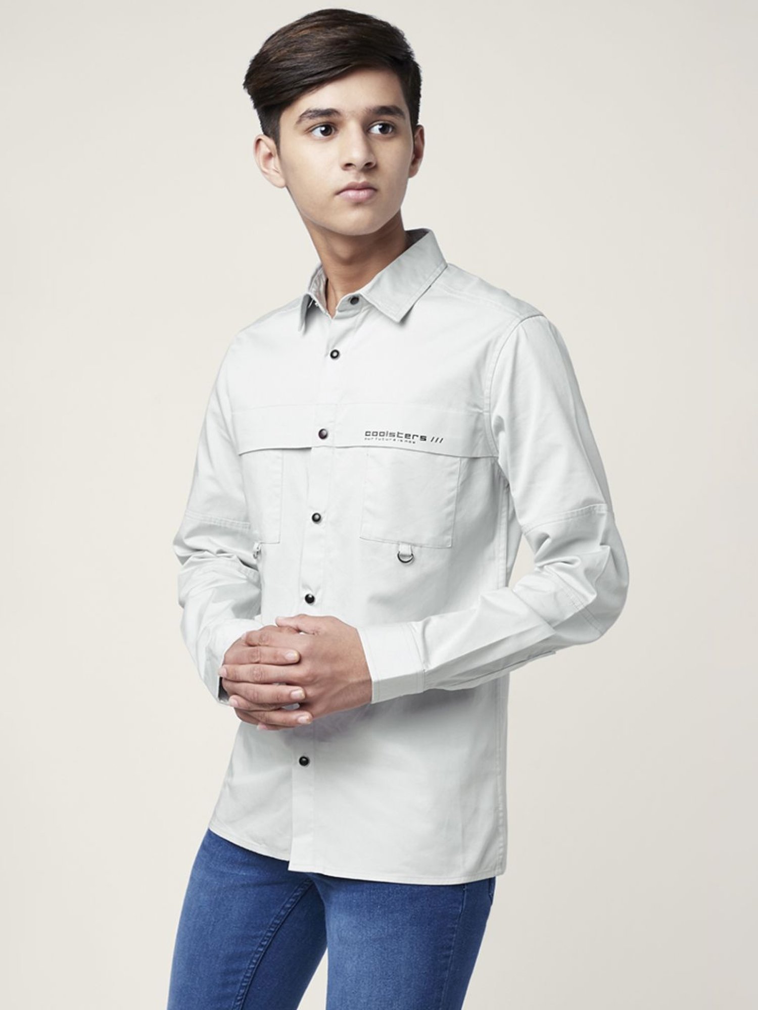 Coolsters by Pantaloons Kids Grey Cotton Printed Full Sleeves Shirt