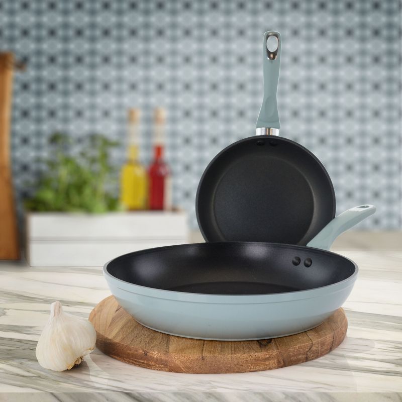 Oster Lynhurst 2 Piece Aluminum Nonstick Frying Pan Set in Blue