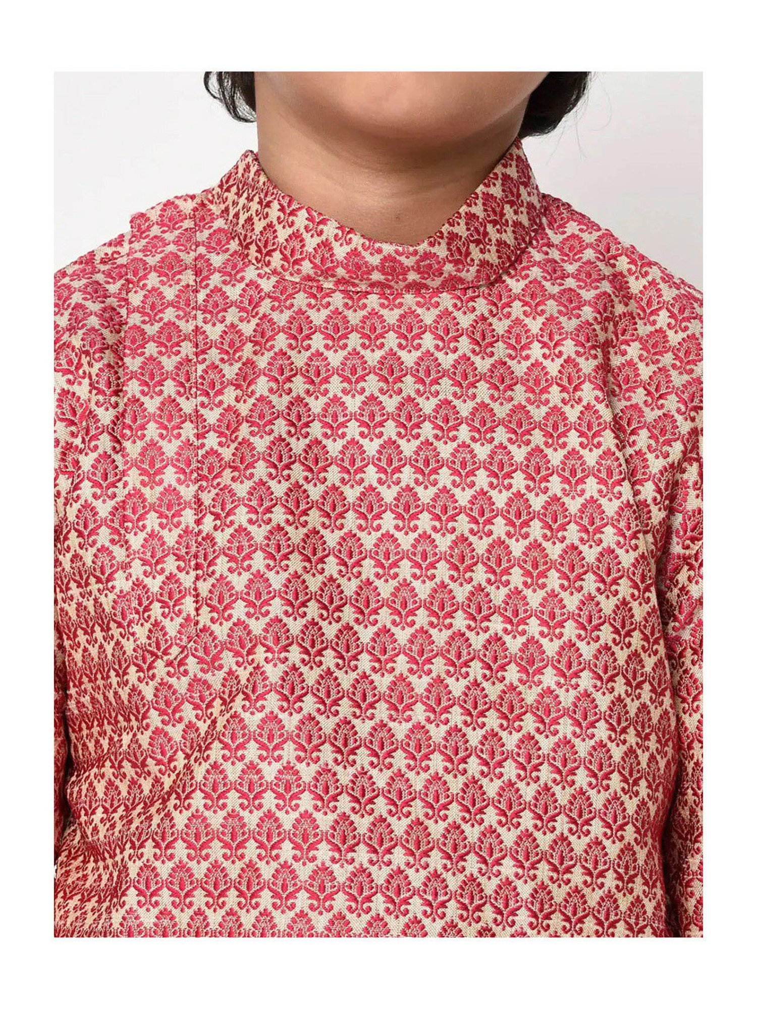 Deyann Kids Pink & Cream Embroidery Full Sleeves Kurta with Pyjamas