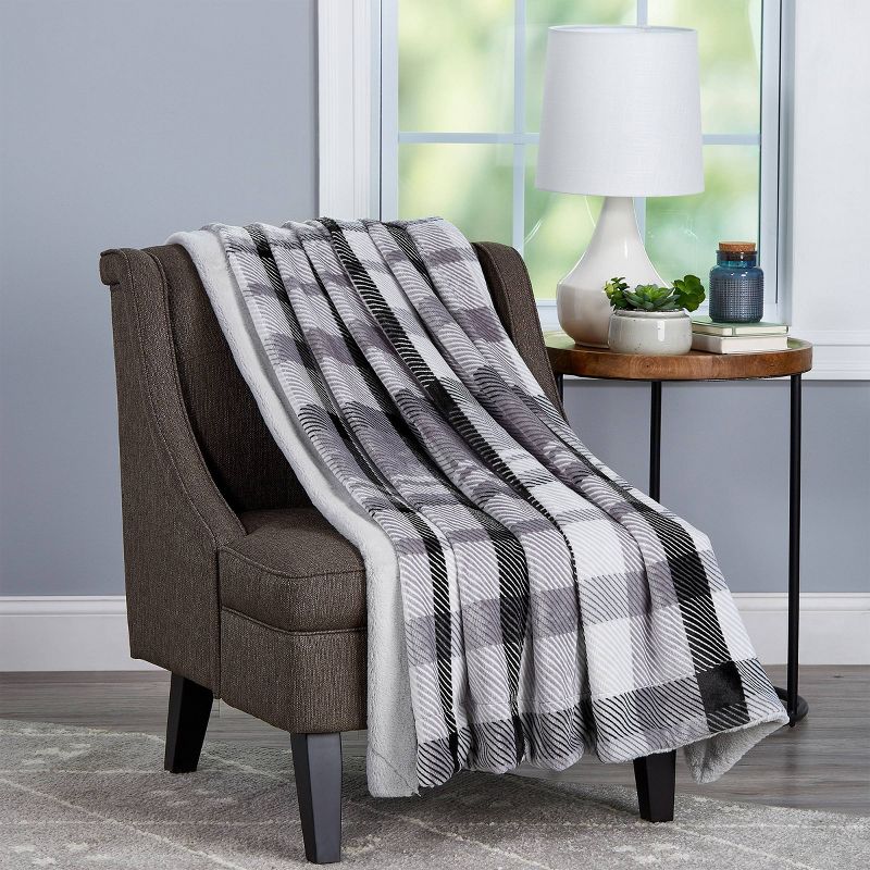 60"x70" Faux Fur Plaid Throw Blanket Gray - Yorkshire Home