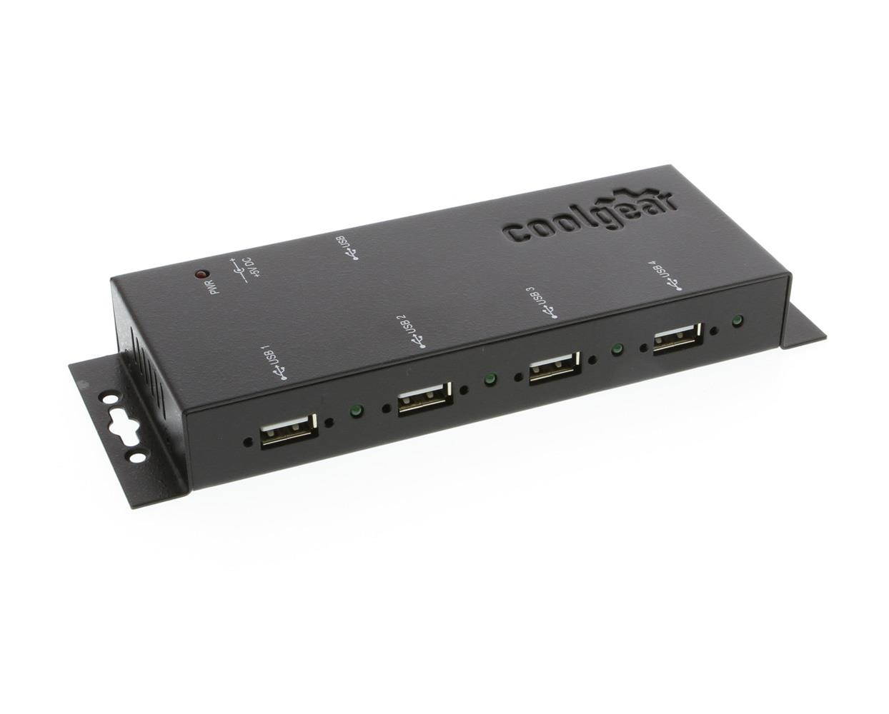 Coolgear Metal 4-Port USB 2.0 Powered Hub for Industrial Use w/ Screw Lock