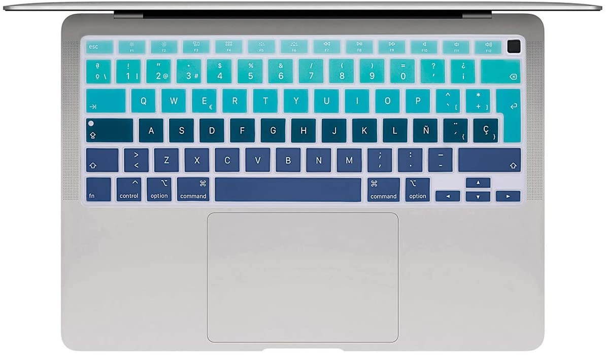 HRH Spanish Language ESP Skin,Silicone Keyboard Cover for MacBook Air 13 Inch 2020 with Touch ID (MODLE A2179 and A2337 Apple M1 Chip, US Layout) Keyboard Accessories Protector-Ombre Green