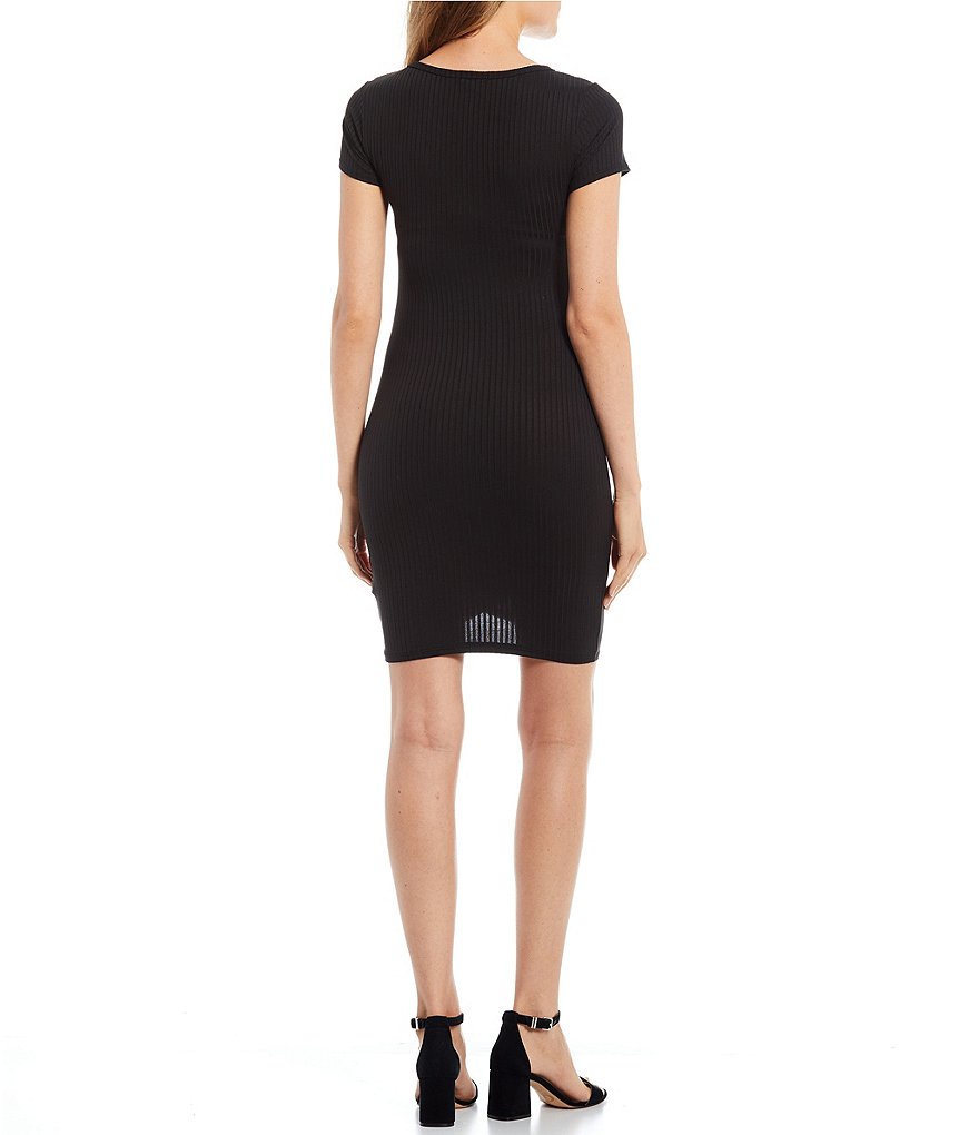 Moa Moa Short Sleeve Side Ruched Ribbed Knit Dress