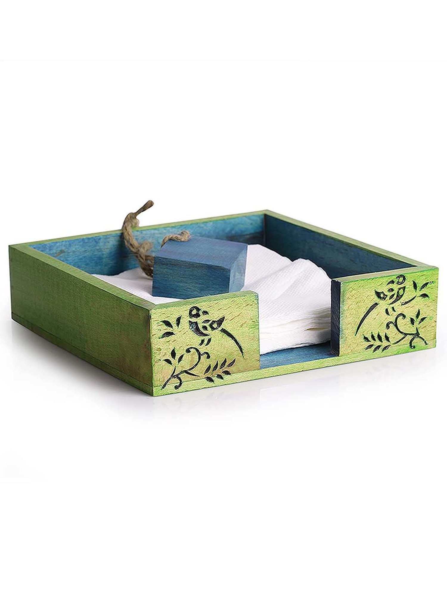 ExclusiveLane The Dancing Peacock Brown Sheesham Wood Napkin Holder - Set of 1