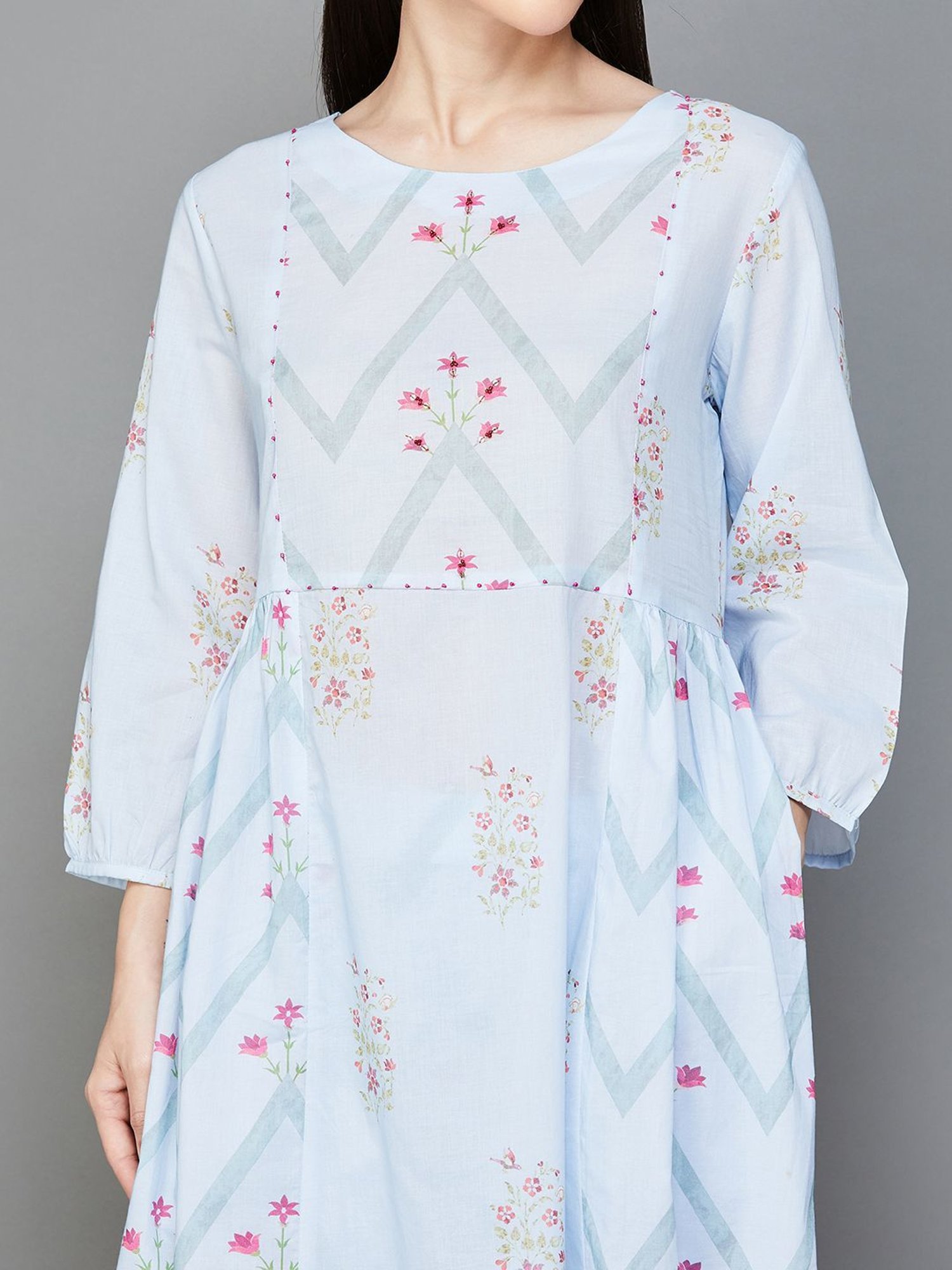 Melange by Lifestyle Blue Cotton Printed Anarkali Palazzo Set