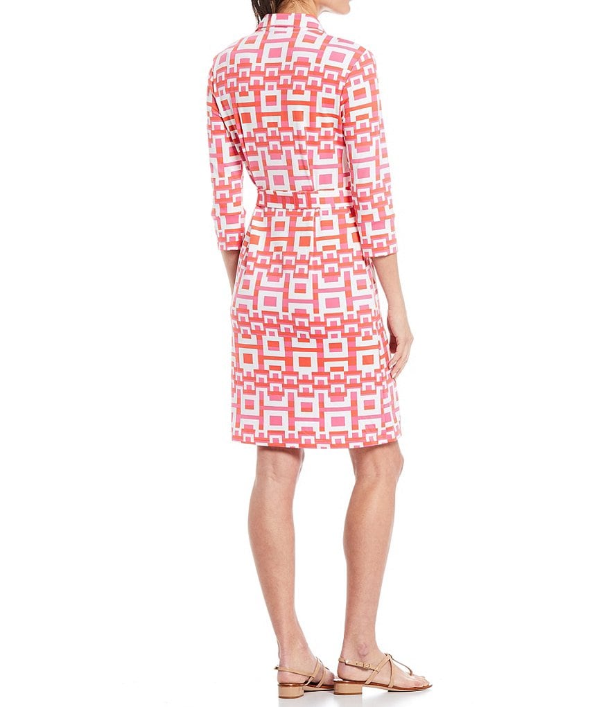 J.McLaughlin Brynn Button Front Geo Print Belted Jersey Dress