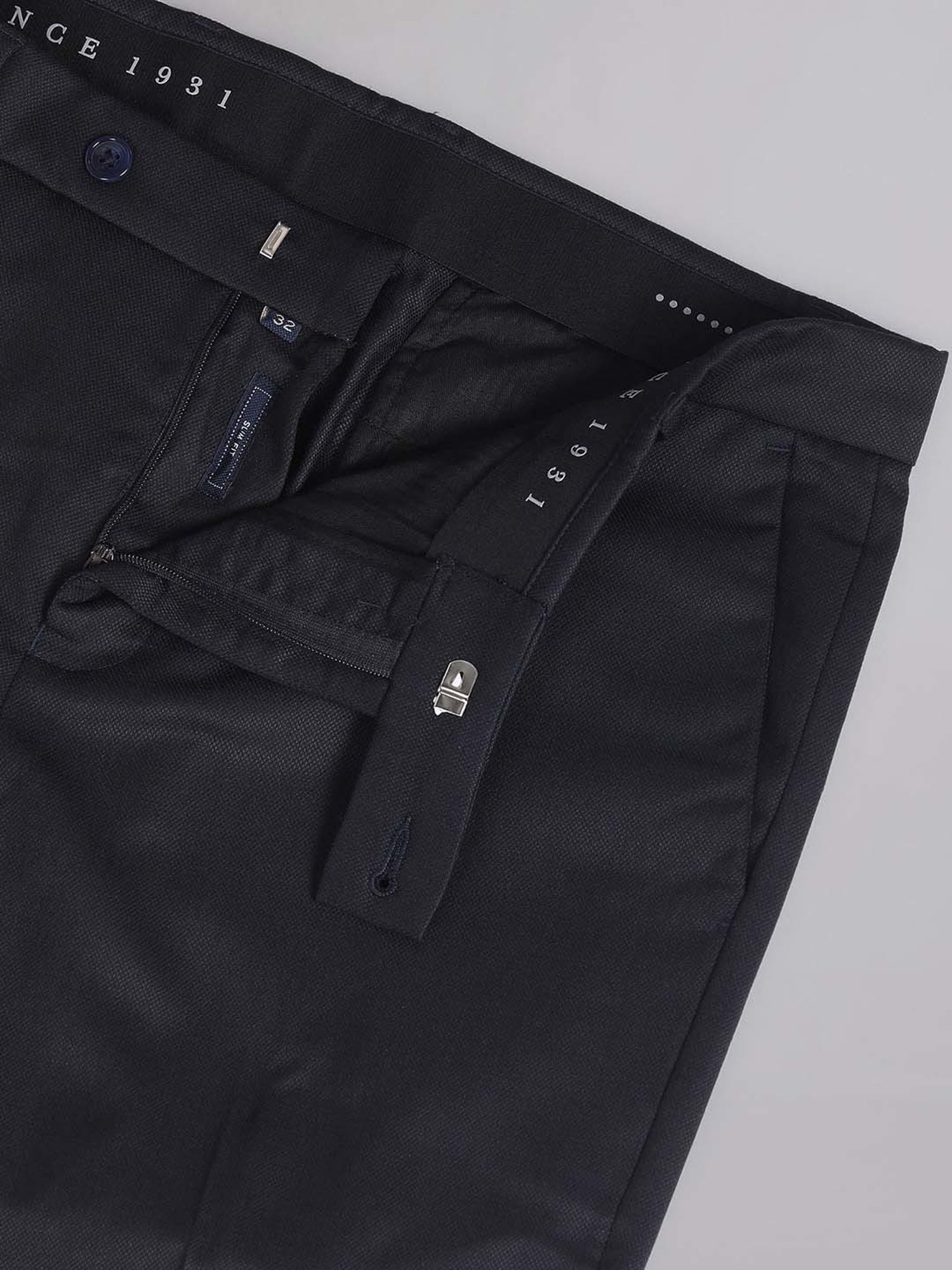 AD by Arvind Dark Blue Slim Fit Flat Front Trousers