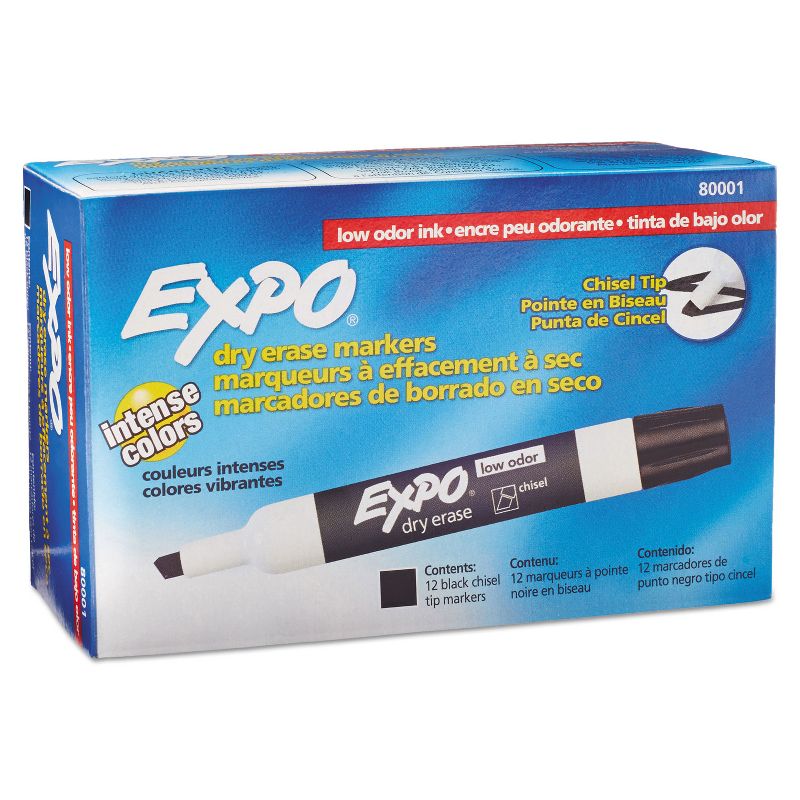 EXPO Low Odor Dry Erase Marker Chisel Tip Black Dozen 80001