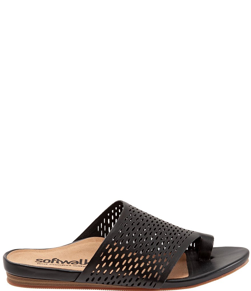 Softwalk Corsica II Perforated Leather Toe Ring Slide Sandals
