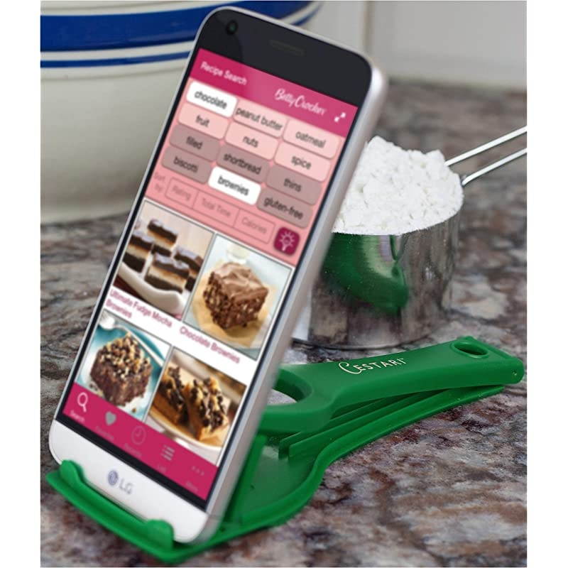 Holder Stand for Smartphones and Tablets, Keep Your Phone, Kindle, or iPad Convenient While Cooking - Original Kitchen Gadget Phone and Tablet Stand (Jade Green)