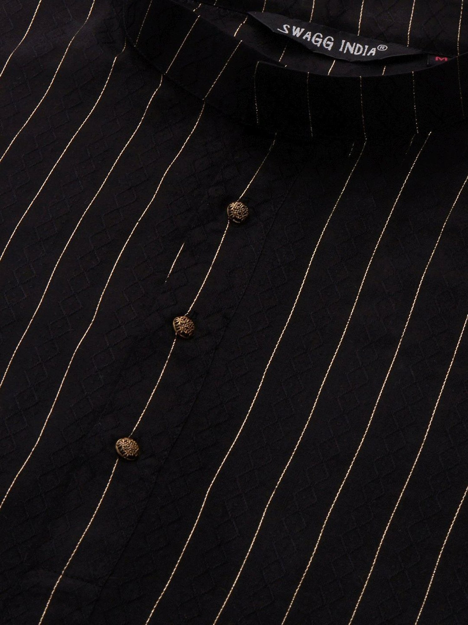 SWAGG INDIA Black Regular Fit Self Pattern Kurta