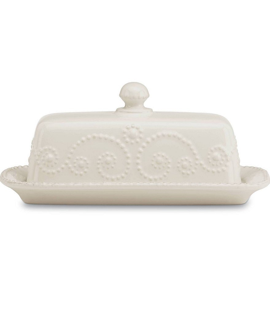 Lenox French Perle Scalloped Stoneware Covered Butter Dish