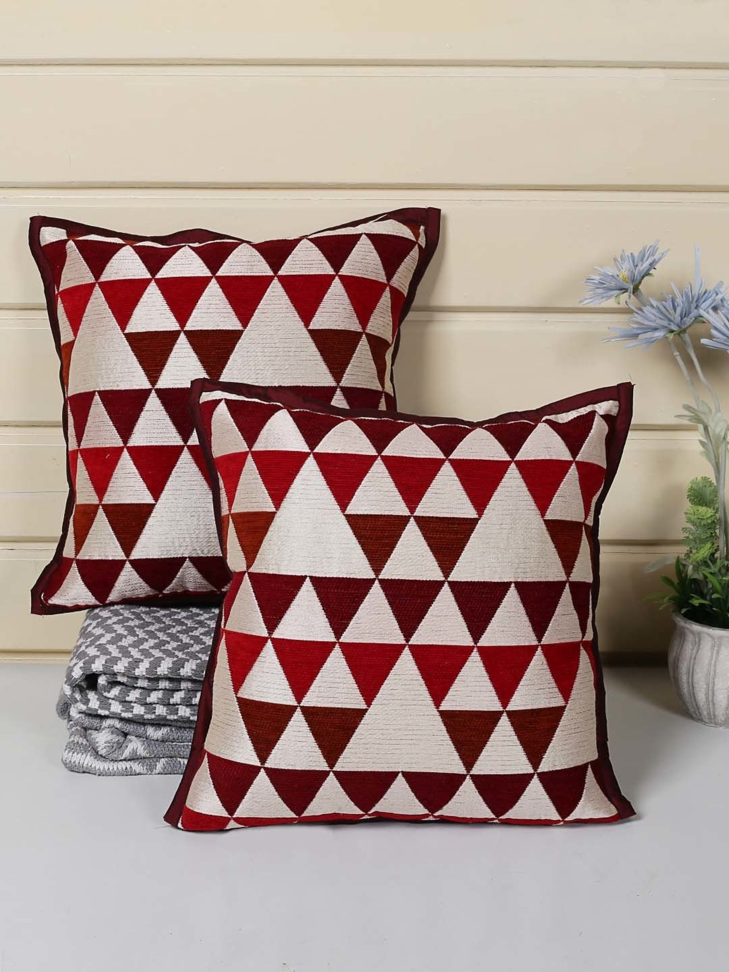 Saral Home Maroon Chenille Cushion Covers - Set of 2