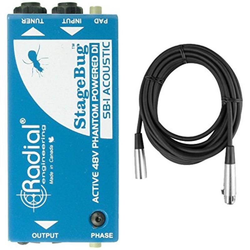 radial stagebug sb1 active acoustic di  48v phantom powered direct box w/ mic cable