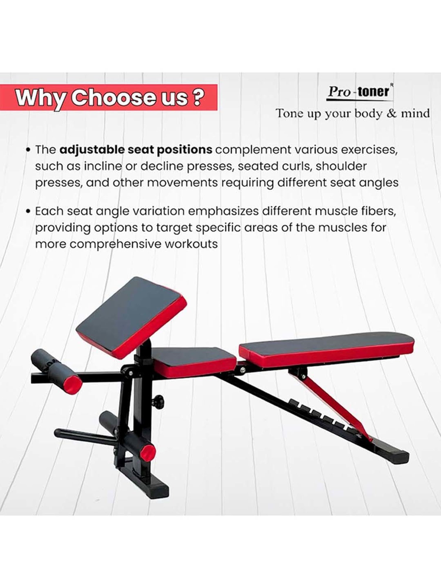 Protoner Adjustable Weight Lifting Bench (Red) Size - 144.8x43.2