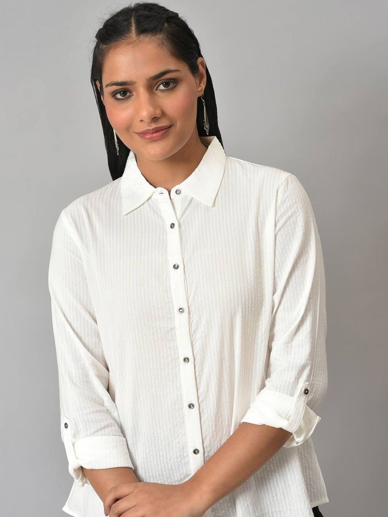 W White Cotton Regular Fit Shirt