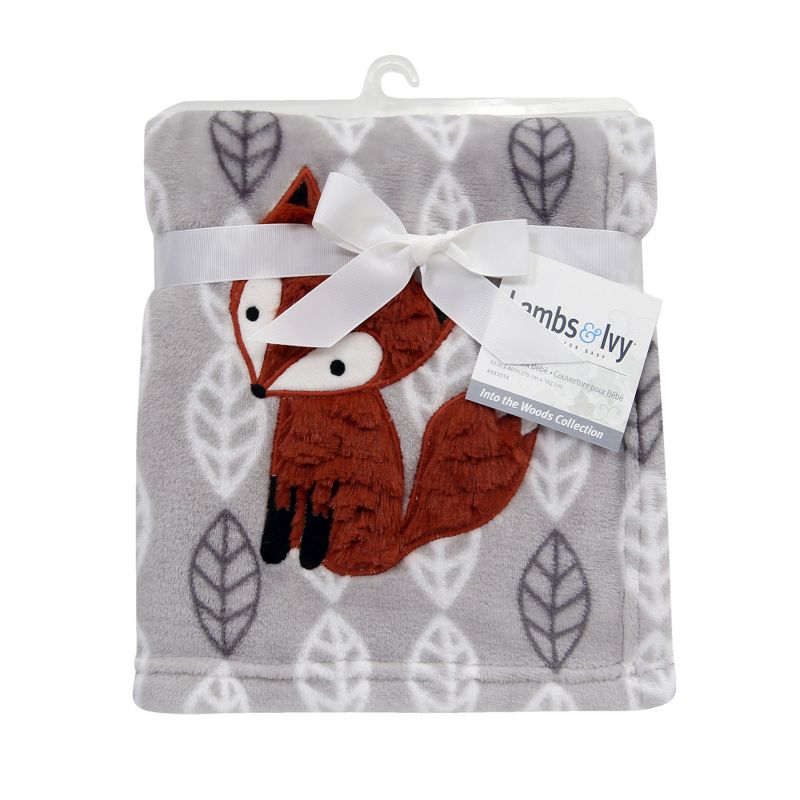 Lambs & Ivy Into the Woods Gray/White/Orange Leaf Fox Baby Blanket