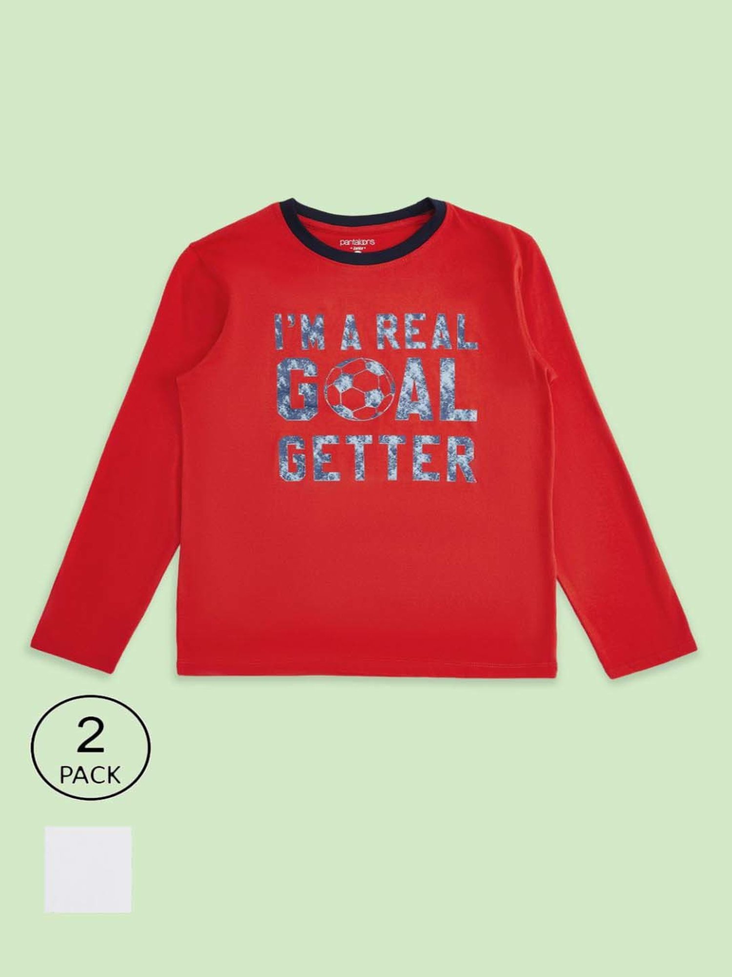 Pantaloons Baby Kids Red & White Cotton Printed Full Sleeves T-Shirt