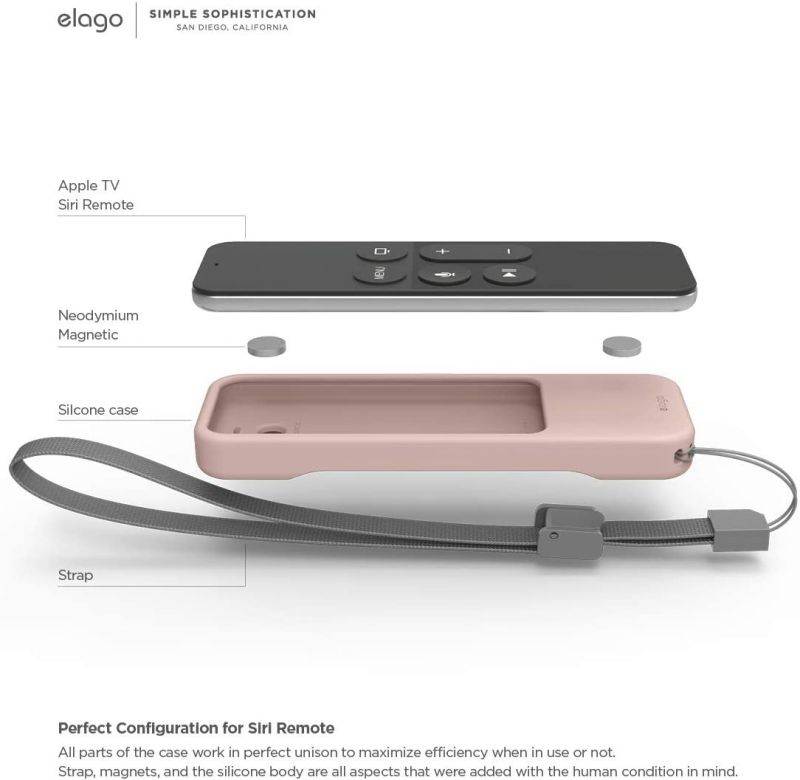 elago R1 Intelli Case [Sand Pink]-[Magnet Technology][Anti-Slip][Lanyard Included][Heavy Shock Absorption] Compatible with Apple TV Siri Remote 1st Generation
