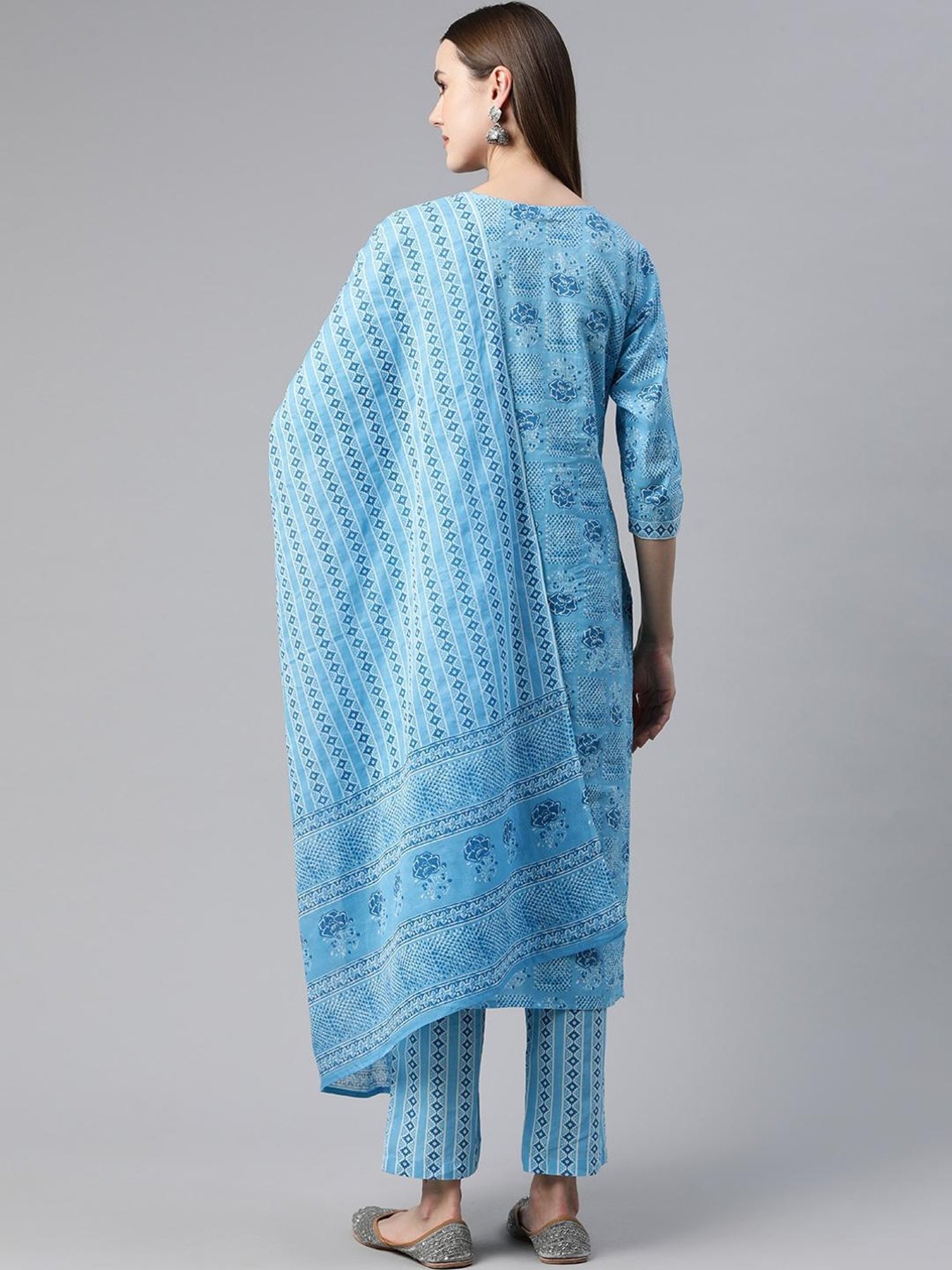 READIPRINT FASHIONS Blue Cotton Printed Kurta Pant Set With Dupatta