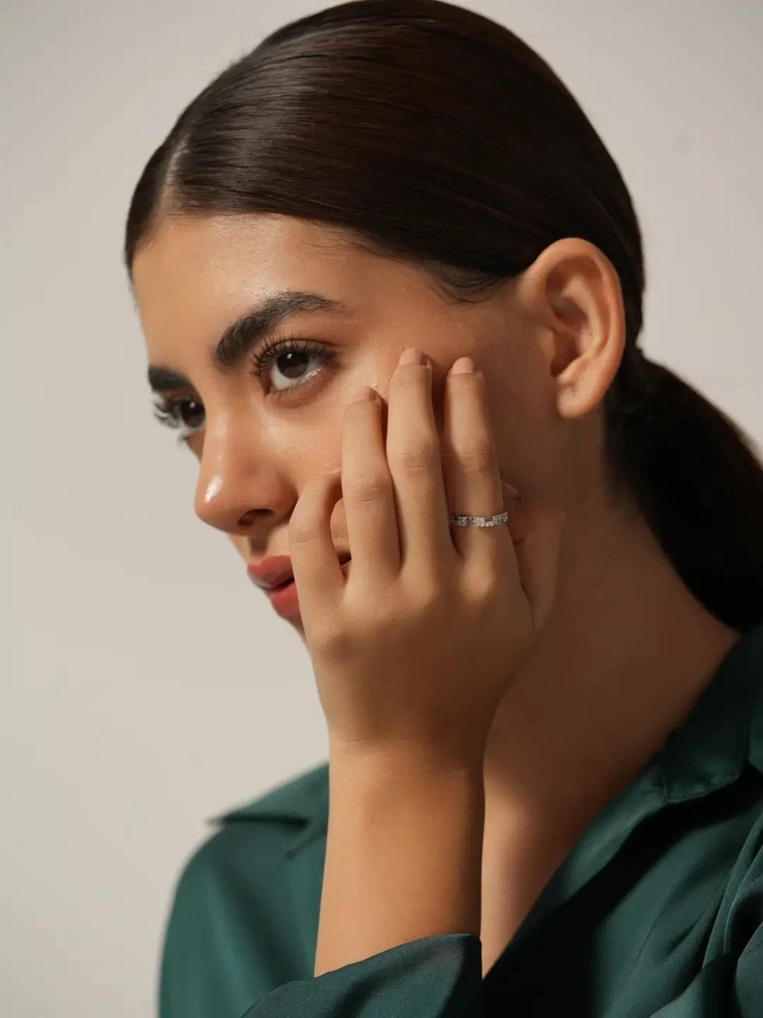 Mabel 92.5 Sterling Silver Rhodium-Plated Brick Layer Adjustable Band Ring