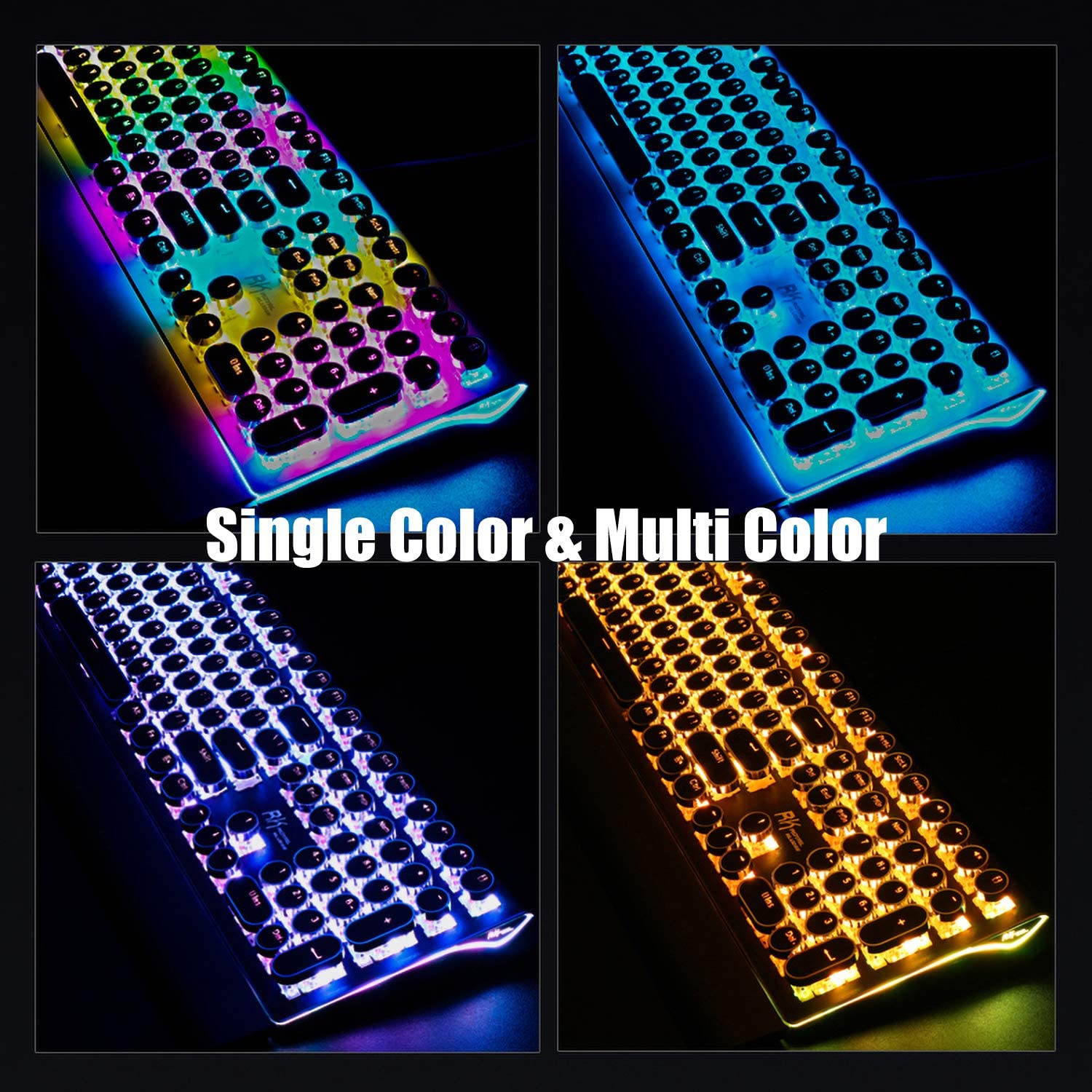 CUUWE RK Typewriter Style Mechanical Gaming Keyboard with True RGB Backlit, Collapsible Wrist Rest, 108-Key Anti-Ghosting Blue Switch Retro Steampunk Vintage Round Keycaps, Metal Panel Wired USB