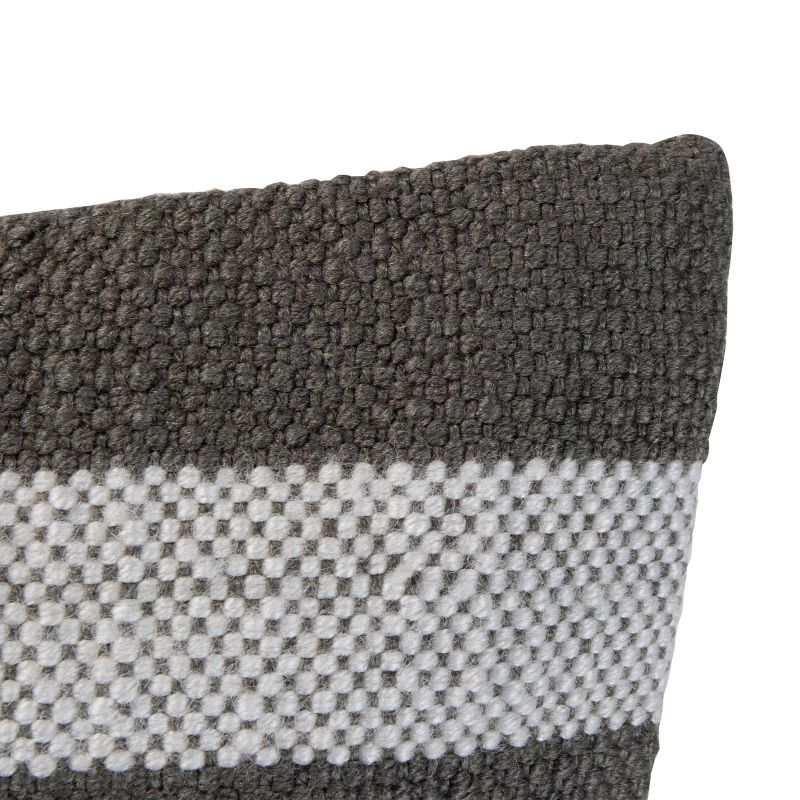 Gray Striped Hand Woven 18x18" Outdoor Decorative Throw Pillow with Pulled Yarn Accents  - Foreside Home & Garden