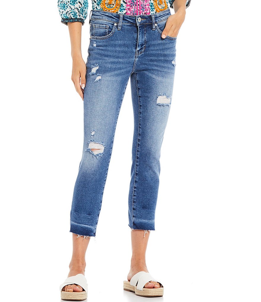 Jag Jeans Carter Destruction Detail Released Girlfriend Crop Jeans