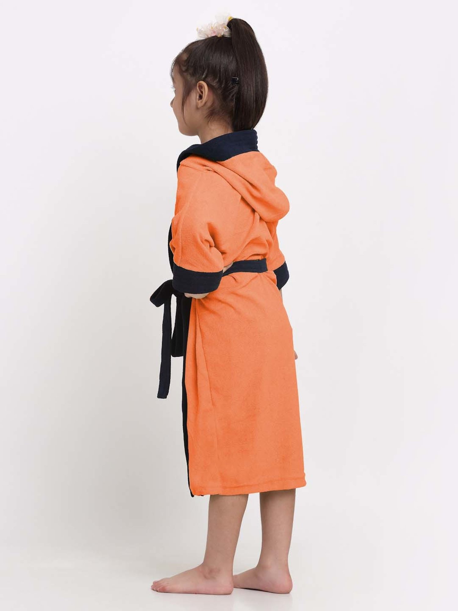 Creeva Melodious Black & Turkish Micro Terry 225 GSM Kids Hooded Bathrobe 4-5 Years With Pocket