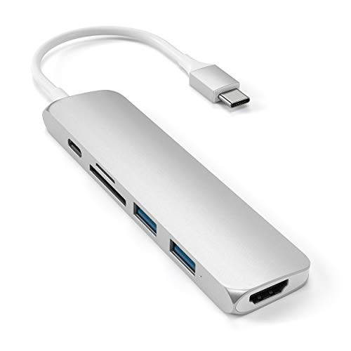 Satechi Slim Aluminum Type-C Multi-Port Adapter V2 with USB-C PD, 4K HDMI (30Hz), Micro/SD Card Readers, USB 3.0 - Compatible with 2020/2018 MacBook Pro, 2020/2019/2018 MacBook Air, 2020/2018 iPad Pro