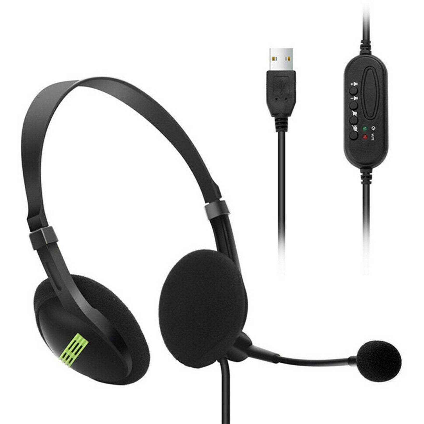 USB Wired Headphones w/ Microphone Office Headsets Earphones For PC Laptop