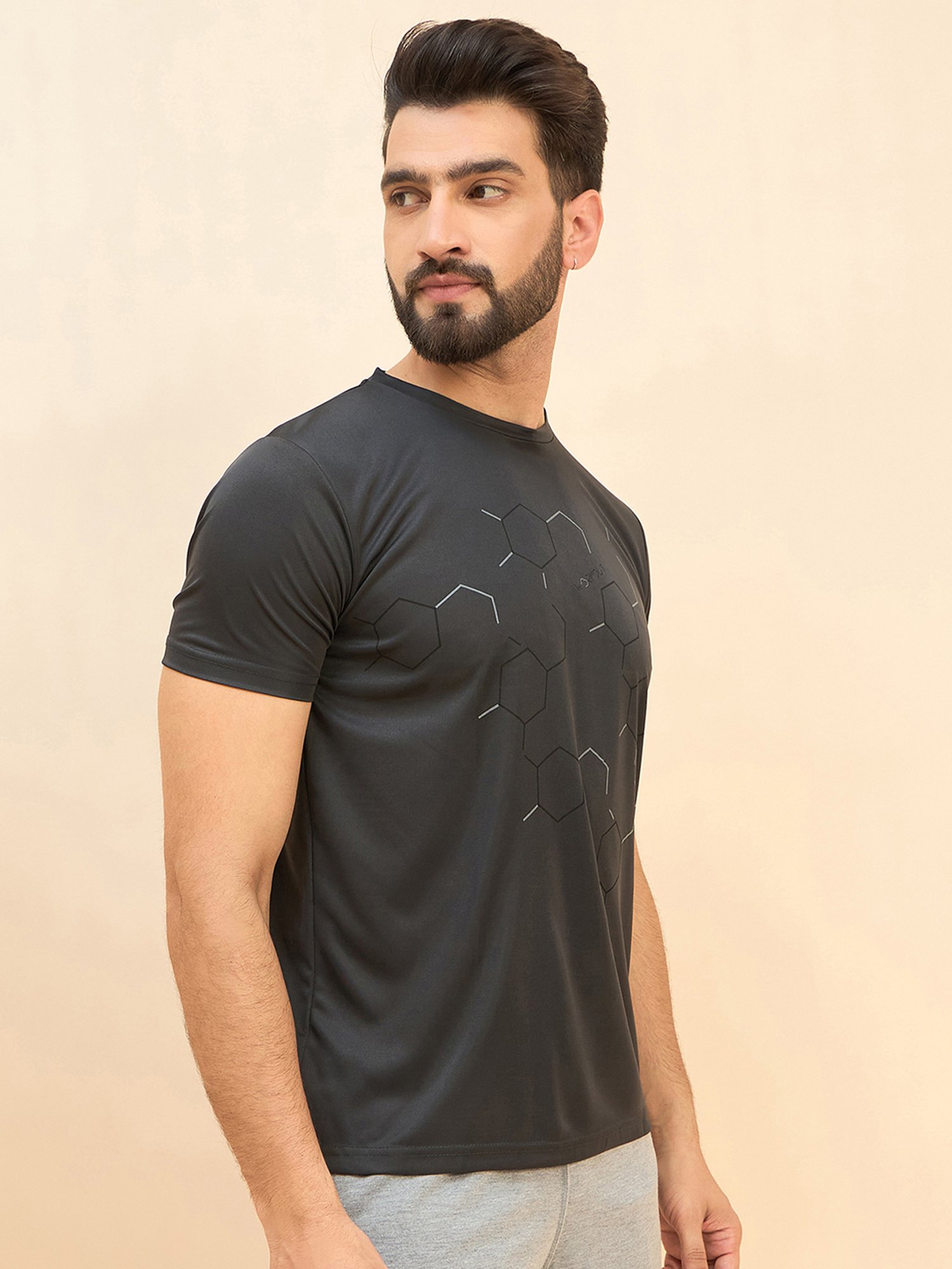 Sweet Dreams Dark Grey Regular Fit Printed Crew T-Shirt