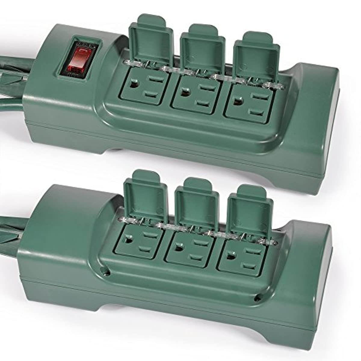 BESTTEN Outdoor Power Strip with Covers and Overload Protection Switch, Double Sided 6-Outlet Yard Power Stake with 9-Foot Long Extension Cord, ETL Certified, Green
