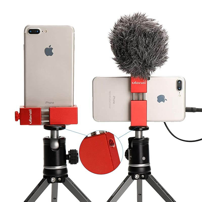 ST02S Aluminum Phone Tripod Mount w Cold Shoe Mount Support Vertical and Horizontal Universal Metal Adjustable Clamp for iPhone Xs Xs Max X 8 7 Plus Samsung Huawei Android SmartphonesRed