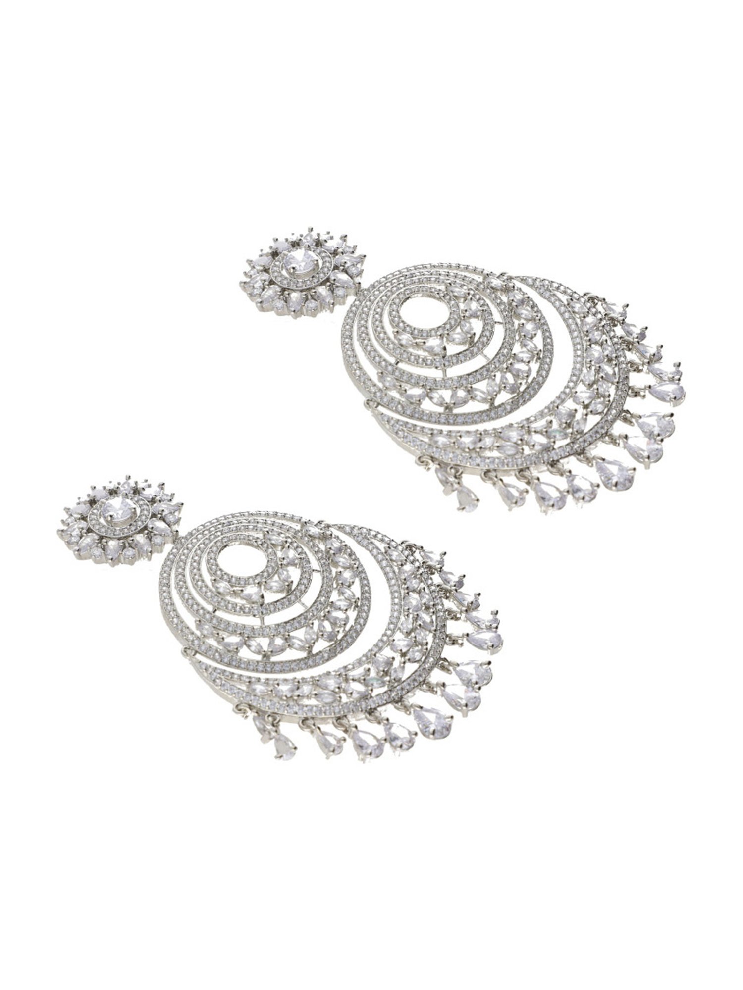 Curio Cottage Diamante Layers Of Shimmer Cubic Zirconia White Chand Bali Earrings