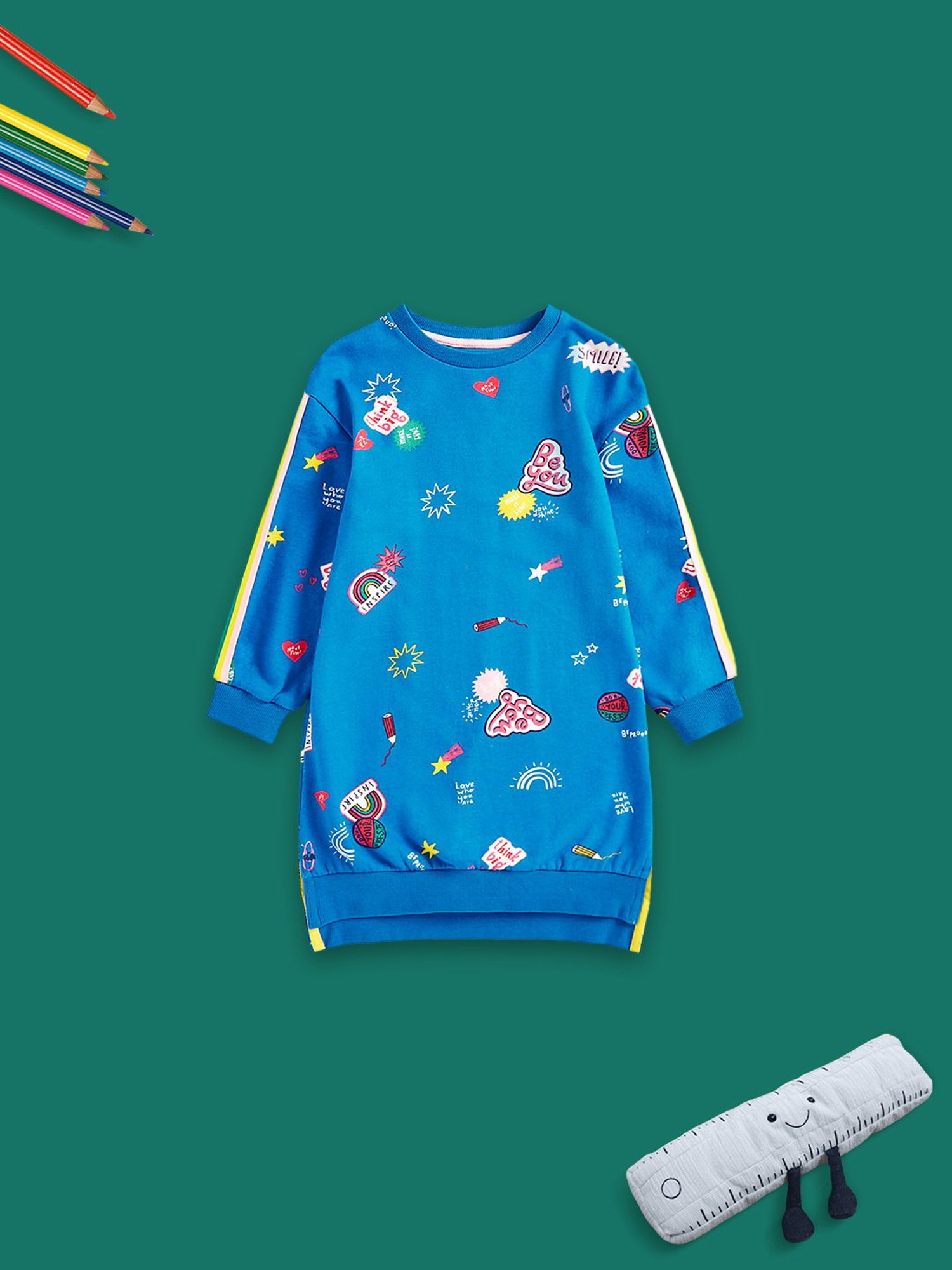 Mothercare Kids Blue Printed Full Sleeves Dress