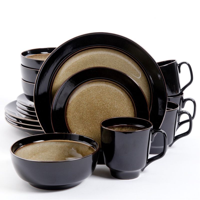 Gibson Elite Bella Galleria 16 Piece Stoneware Dinnerware Set in Taupe and Black
