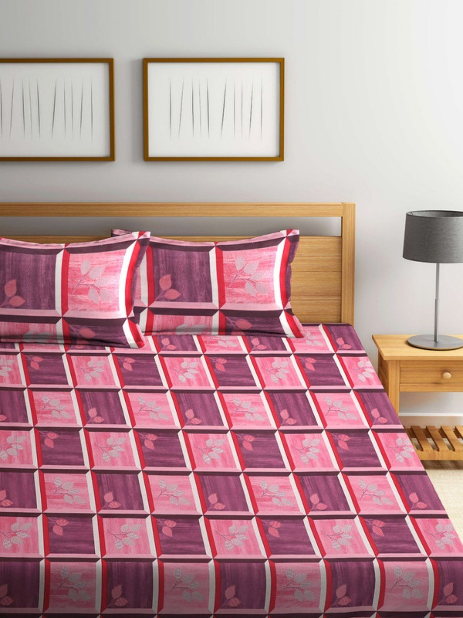 Dhrohar Printed Navy Blue & Peach Cotton 180 TC Double Bedsheet with 2 Pillow covers