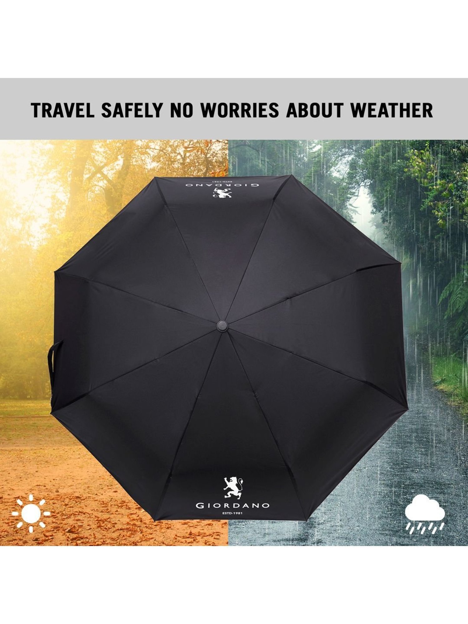 Giordano UV Protection Black Umbrella