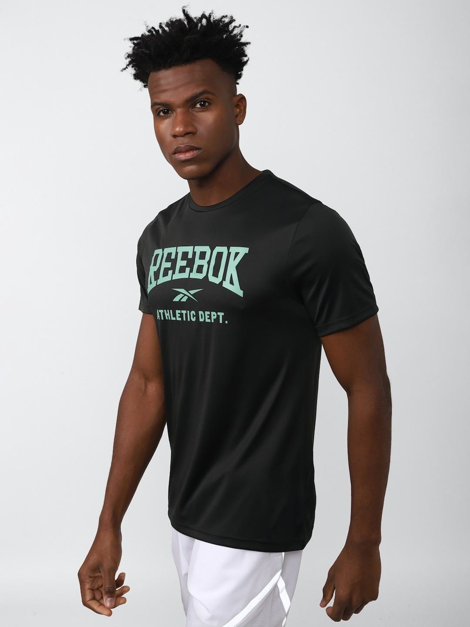Reebok Black Slim Fit Printed T-Shirt