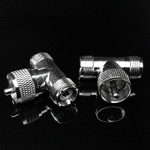 CESS Adapter UHF Male PL-259 to Dual Female SO-239 Jack RF Splitter - UHF Male to Dual UHF Female (2 Pack)