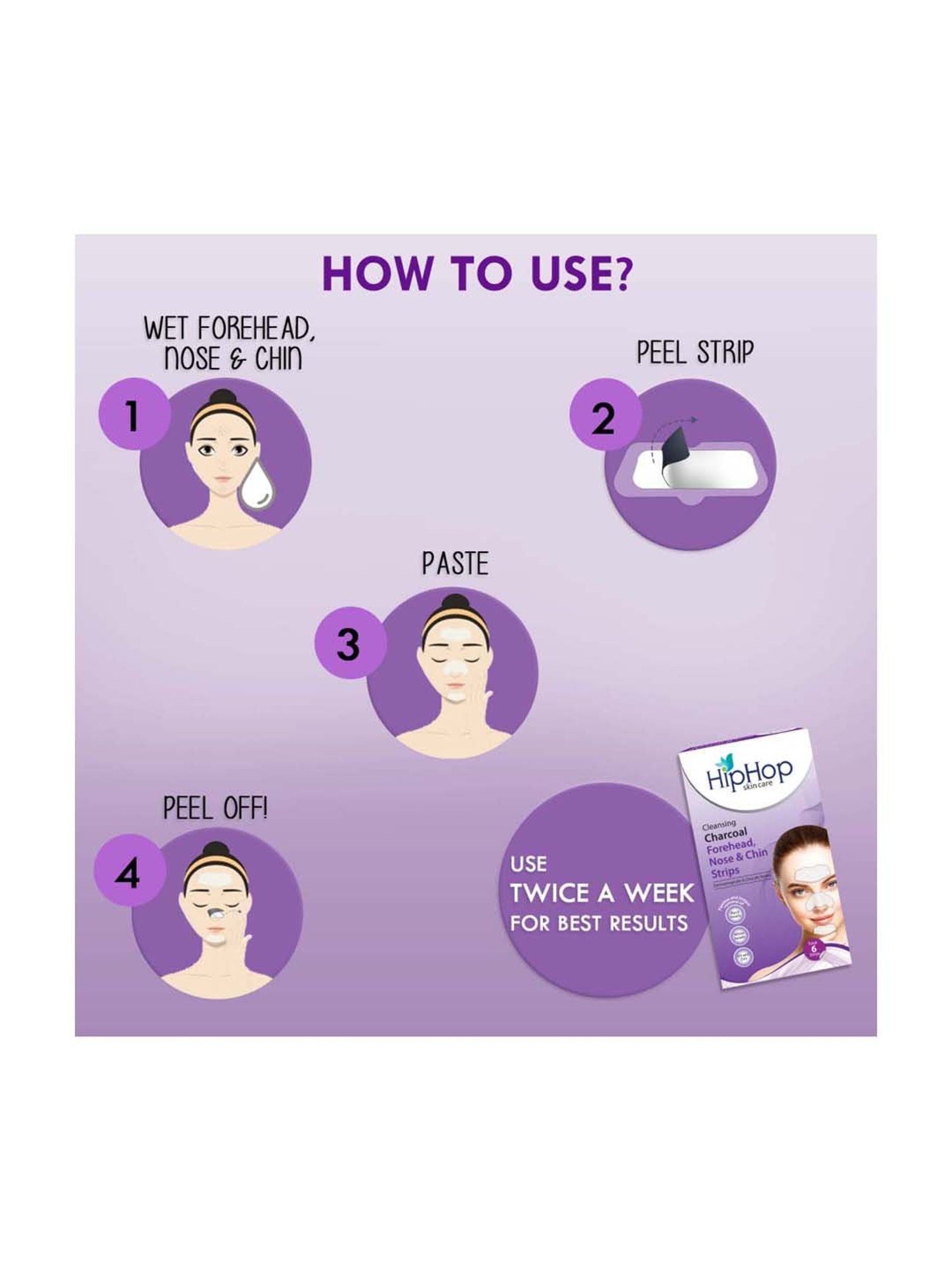 HipHop Skincare Charcoal Cleansing Forehead,Nose & Chin Strips - 6 Strips