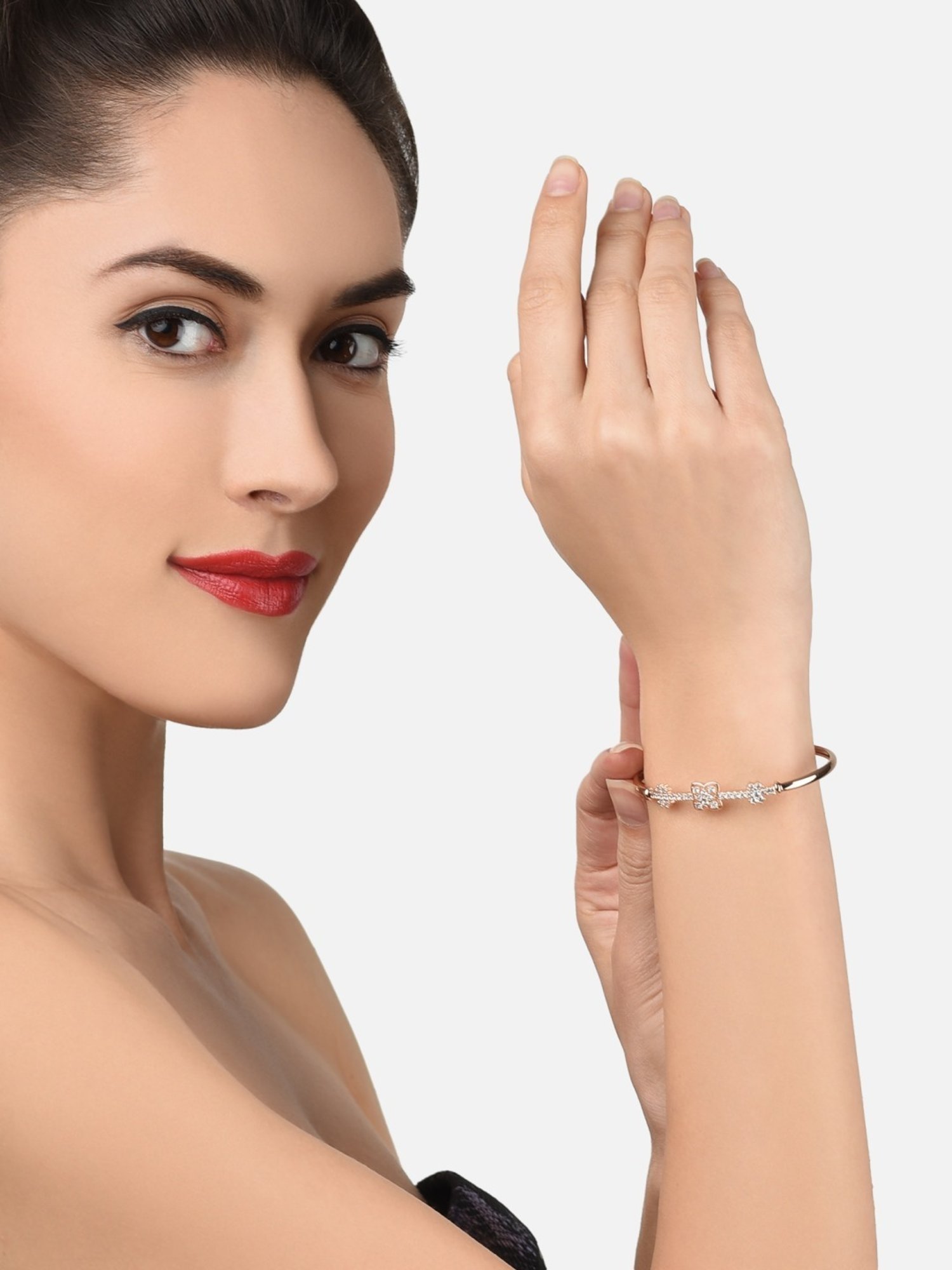 Zaveri Pearls Set of 2 Rose Gold Cubic Zirconia Brass Kada Bracelets-ZPFK13385