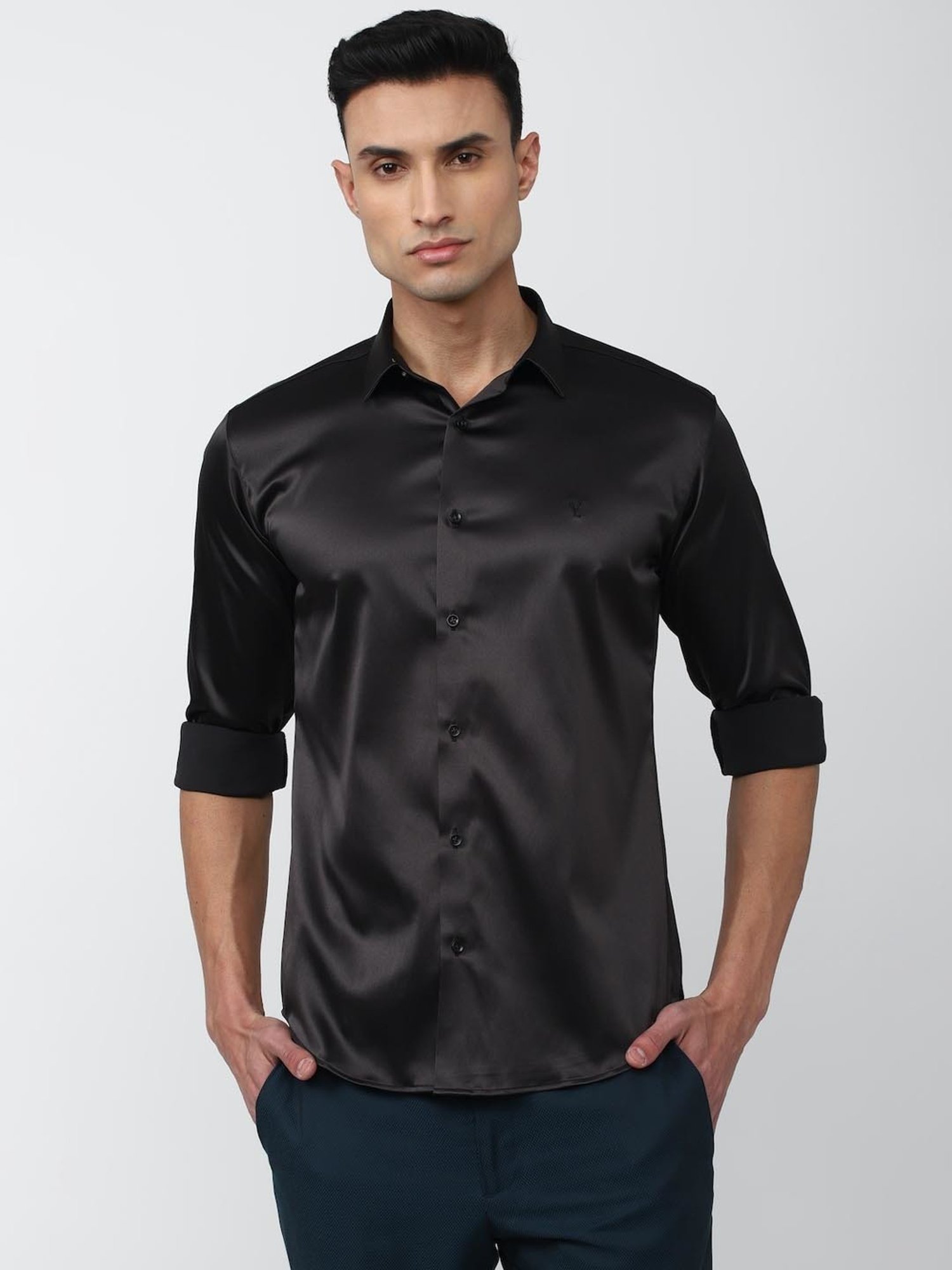 V Dot Black Slim Fit Shirt