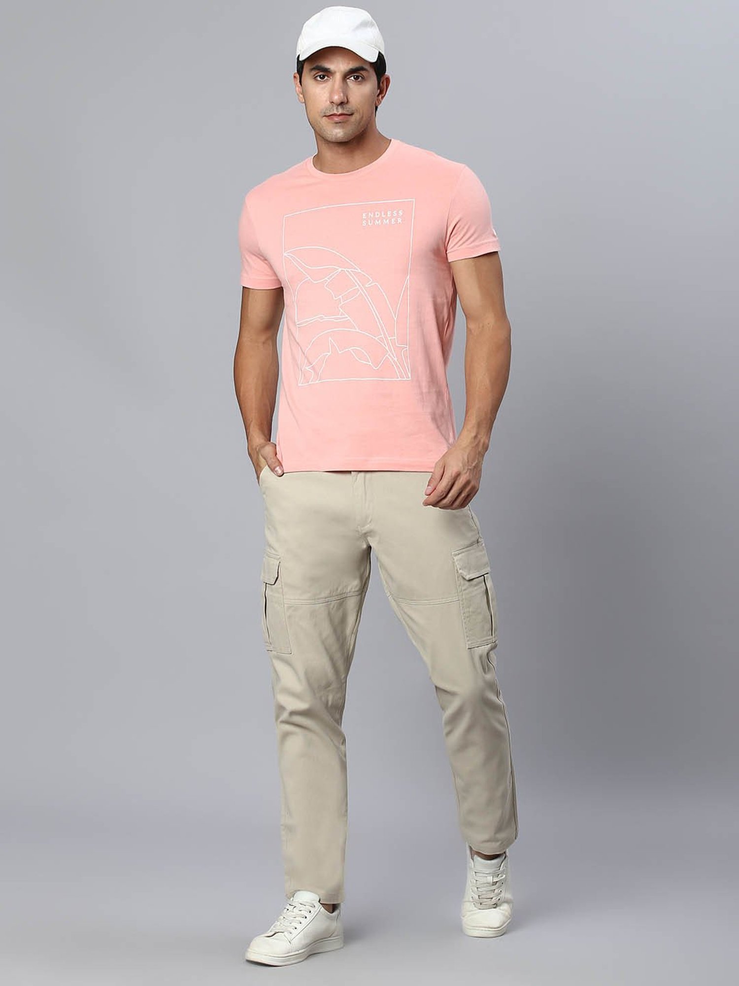 High Star Beige Regular Fit Cargo Trousers